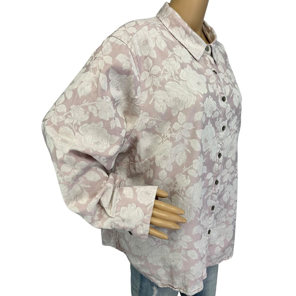 J. Jill Textured Pure Cotton Floral Shirt Pink Plus Size 3X - Picture 3 of 9